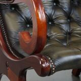 Set of 2 Green Cowhide Leather English Chesterfield Armchairs