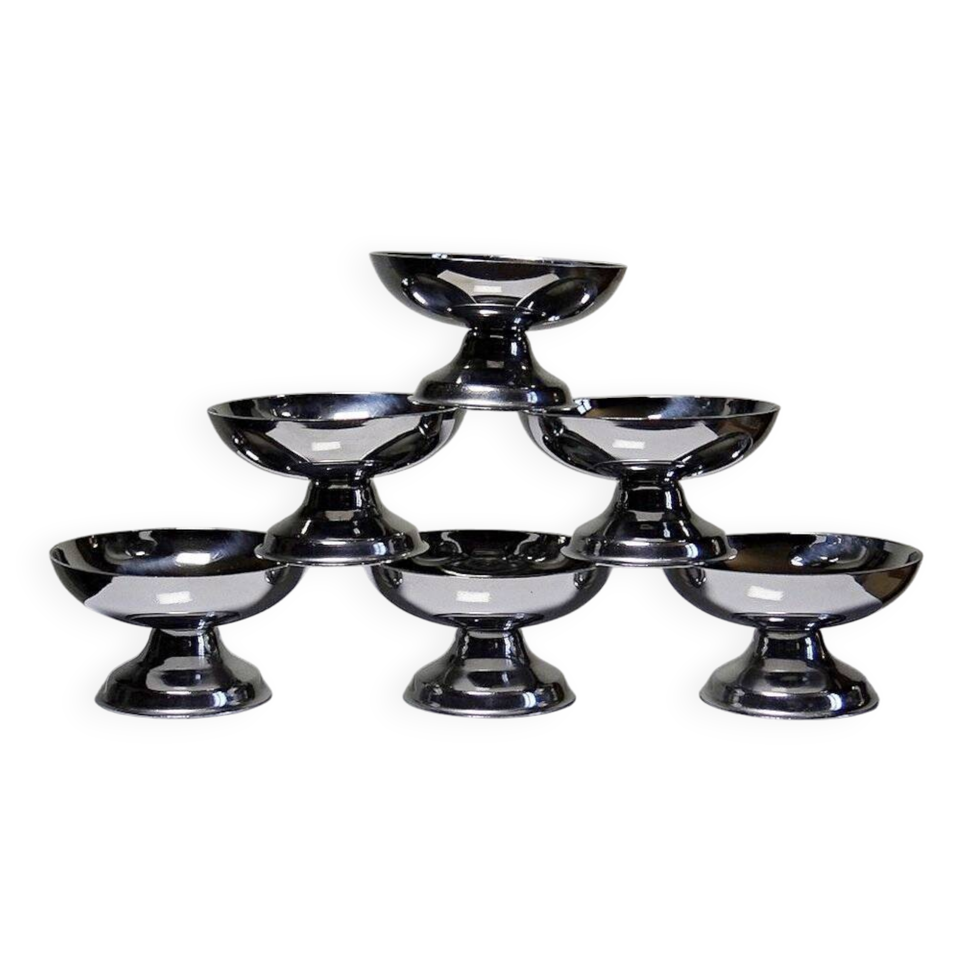 6 coupelles à dessert sur pieds en inox vintages style bistrot