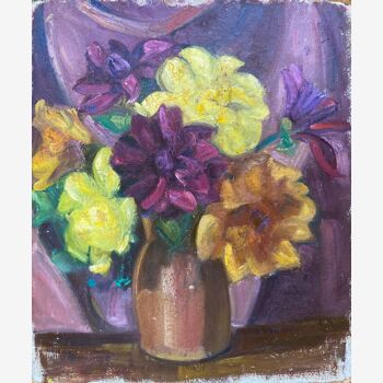 Tableau hsp "bouquet de fleurs en vase" germaine claudot (1903-1996) atelier