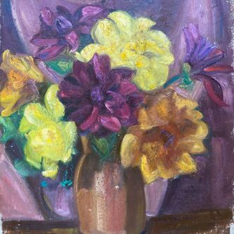 Tableau hsp "bouquet de fleurs en vase" germaine claudot (1903-1996) atelier