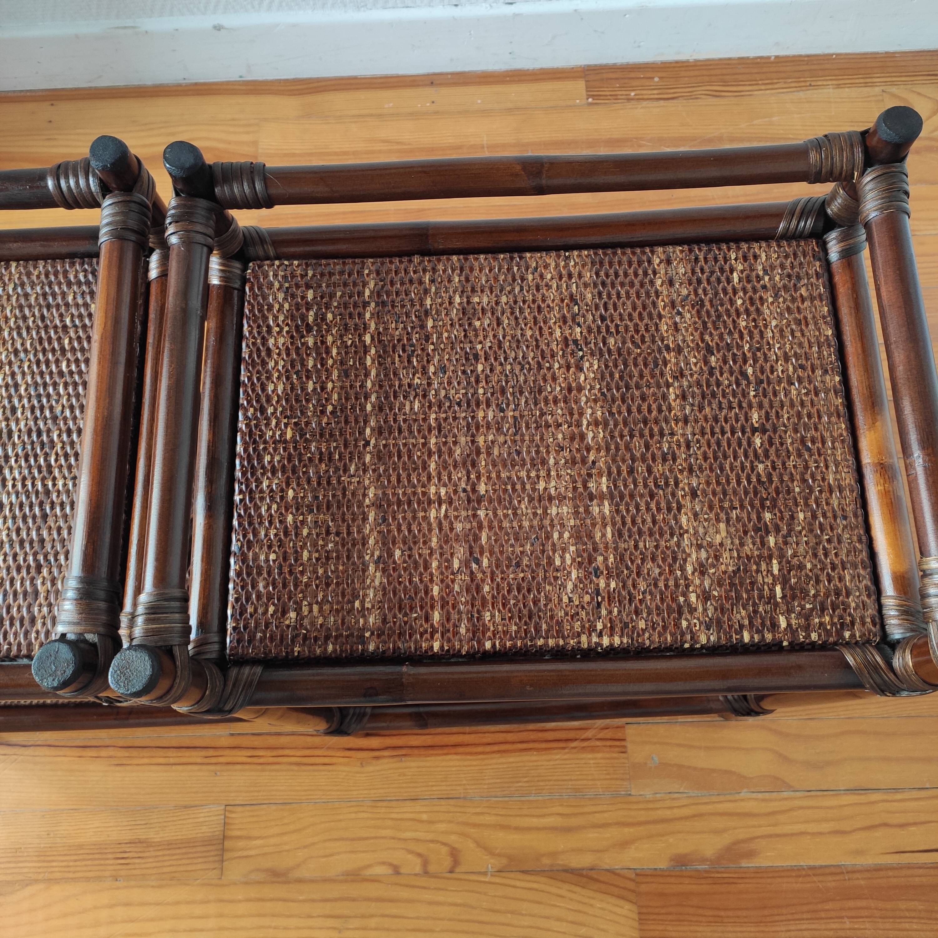 Pair of 1970s rattan bedside tables, side tables.