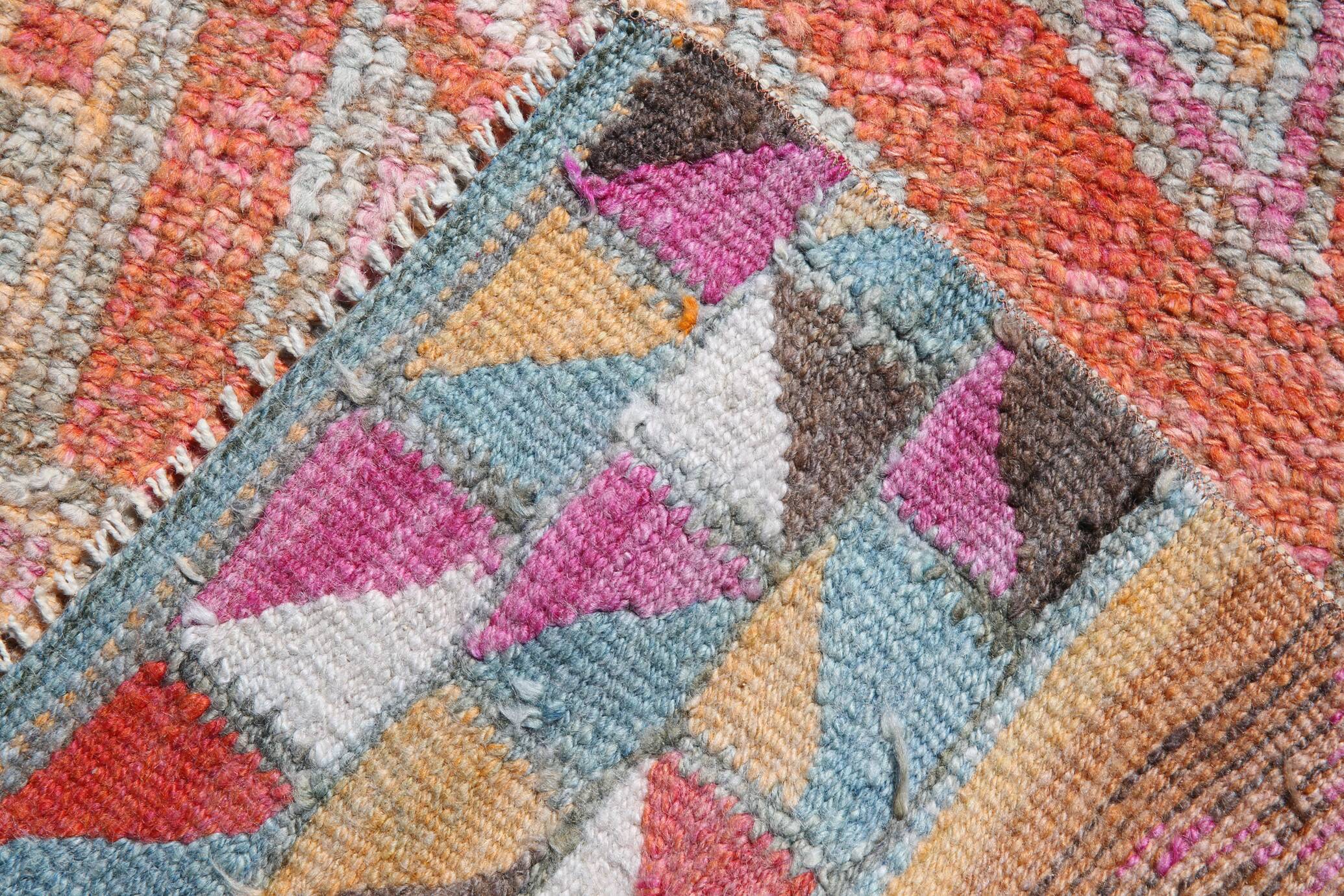 Colorful Vintage Runner Rug, Soft Pink Handmade Hallway Carpet, 82x334 Cm