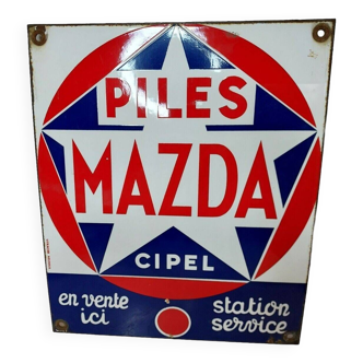 Ancienne plaque émaillée piles mazda