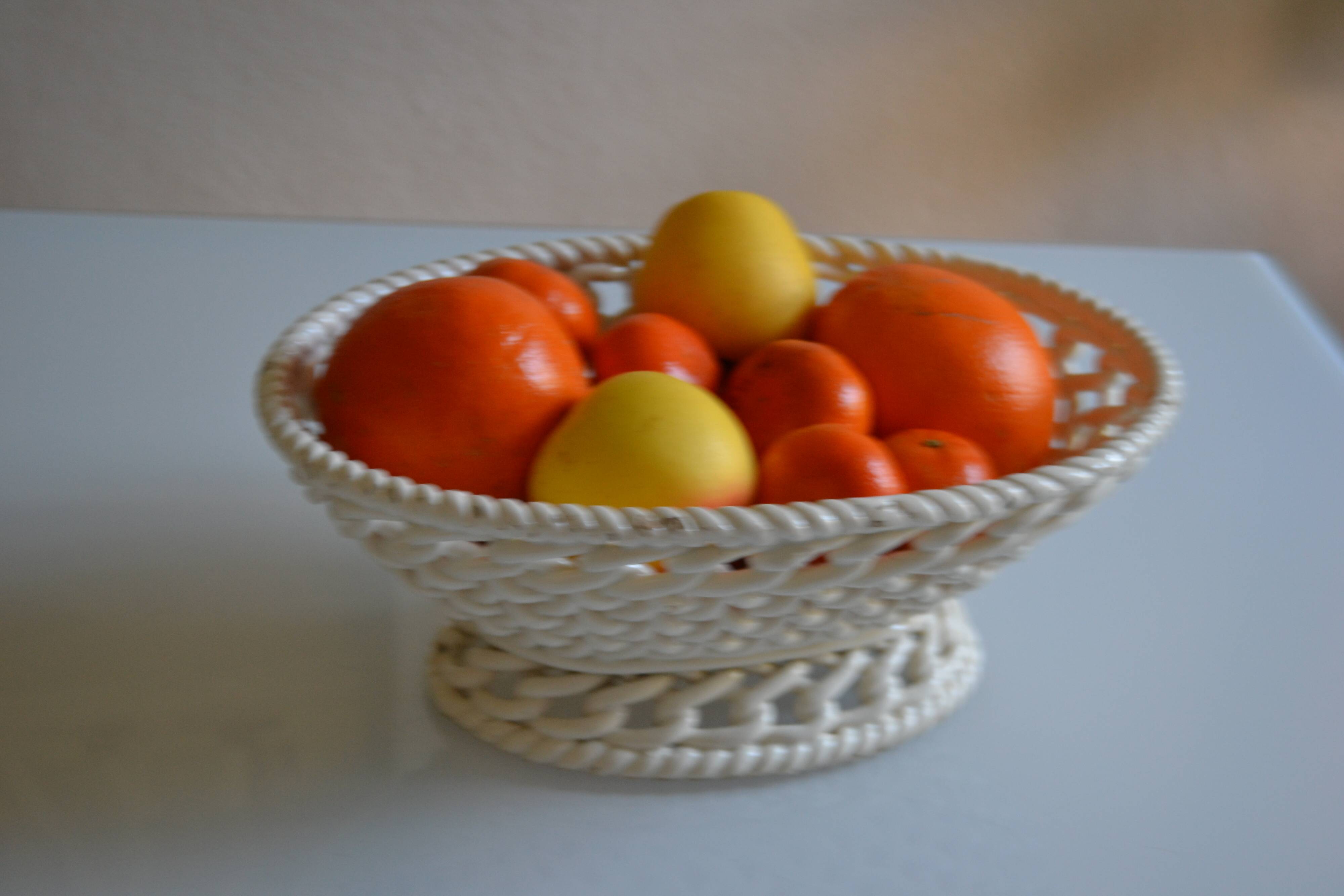 Woven ceramic oval fruit bowl or dish