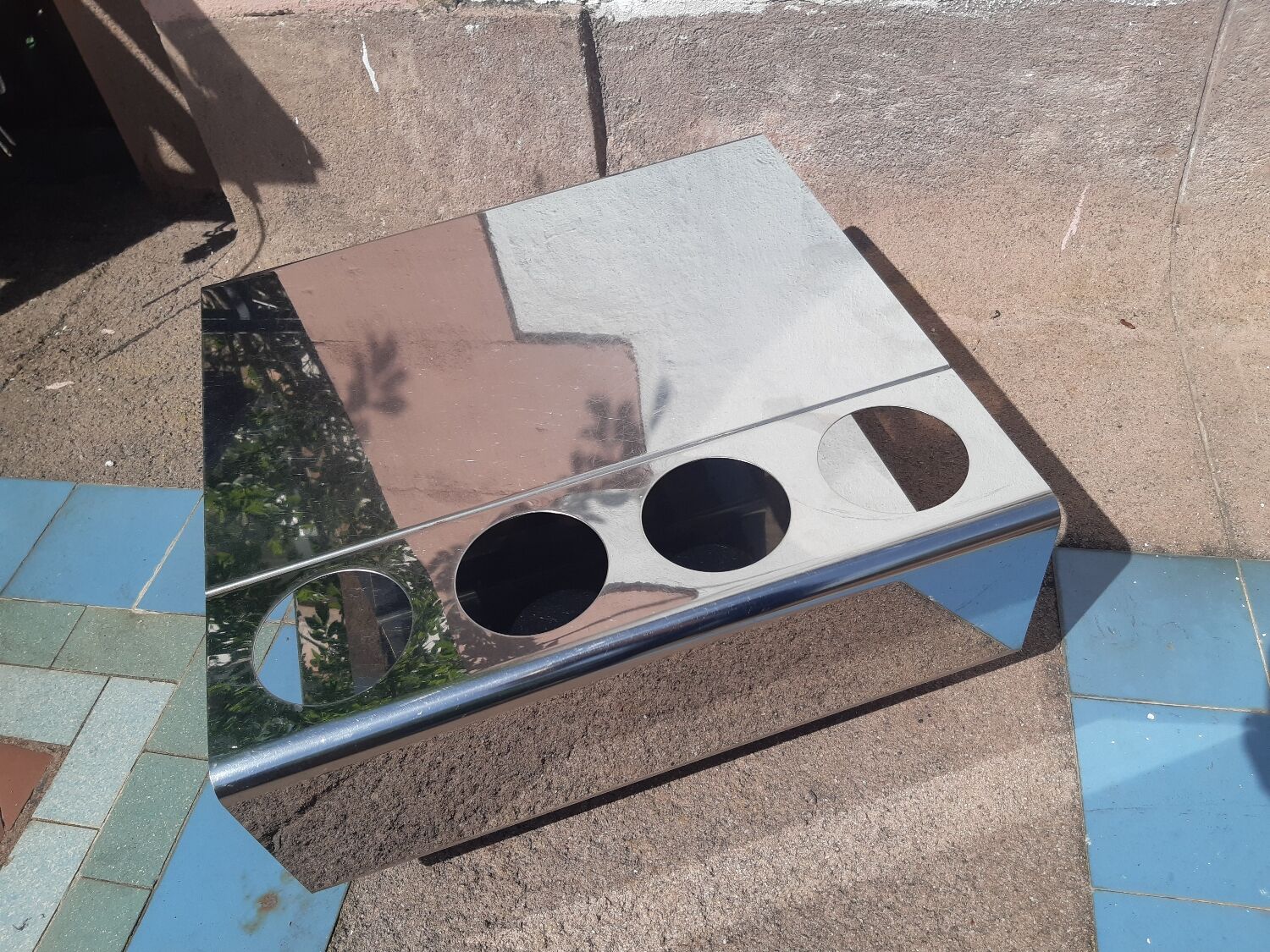 Table basse bar sur roulette desserte Inox 1970