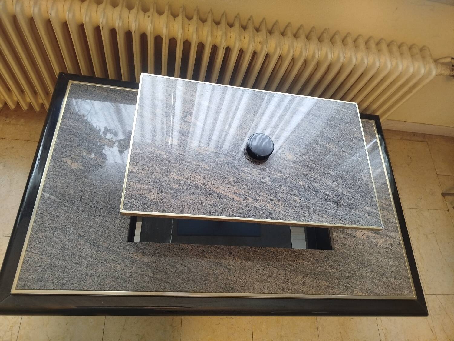 Transformable coffee table in marble and brass – fedam – italian design