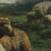 Frans Lebret – Evening landscape with resting sheep – circa 1875