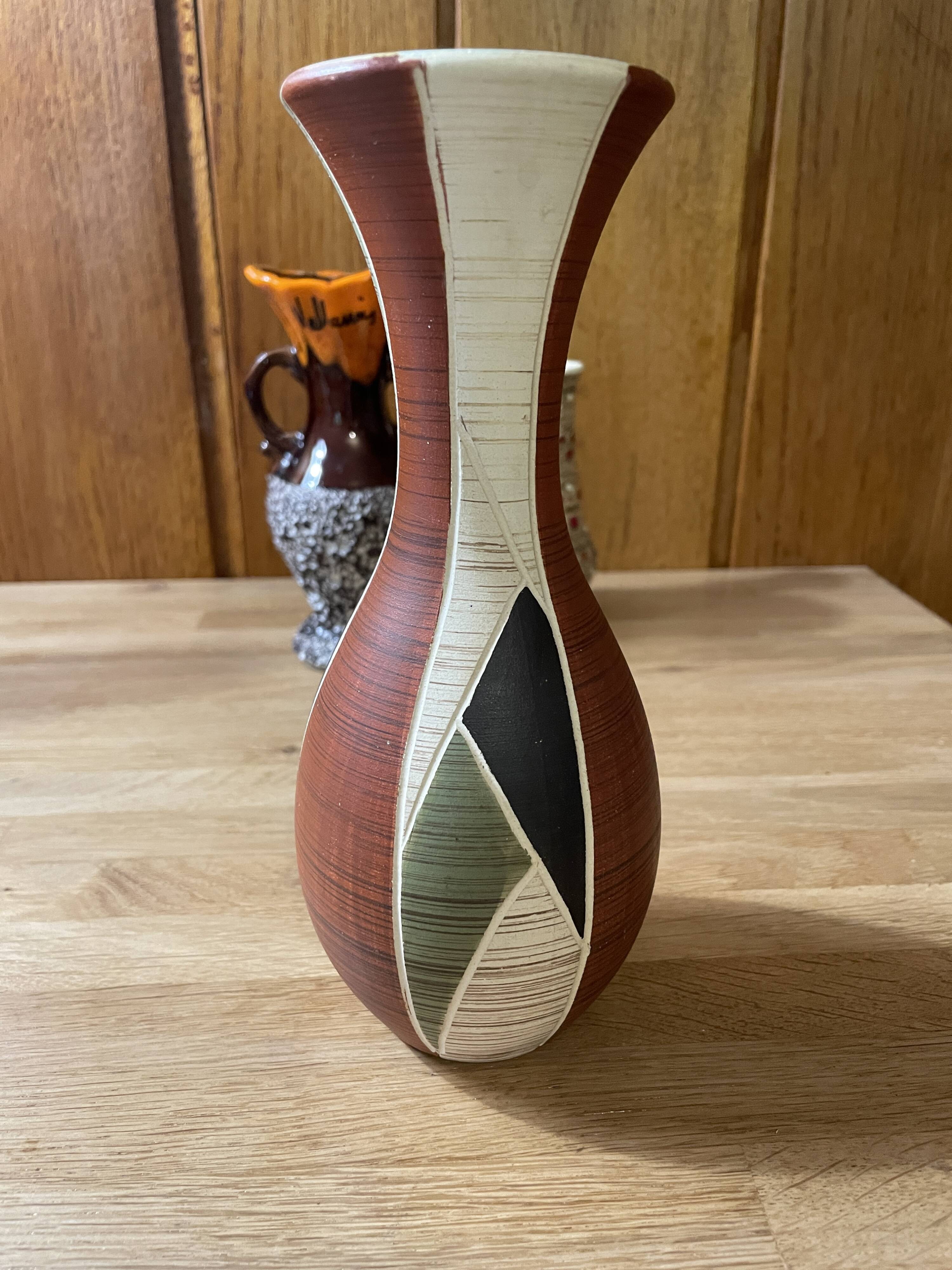 Vase ocher beige green black 1950 1960 ceramic