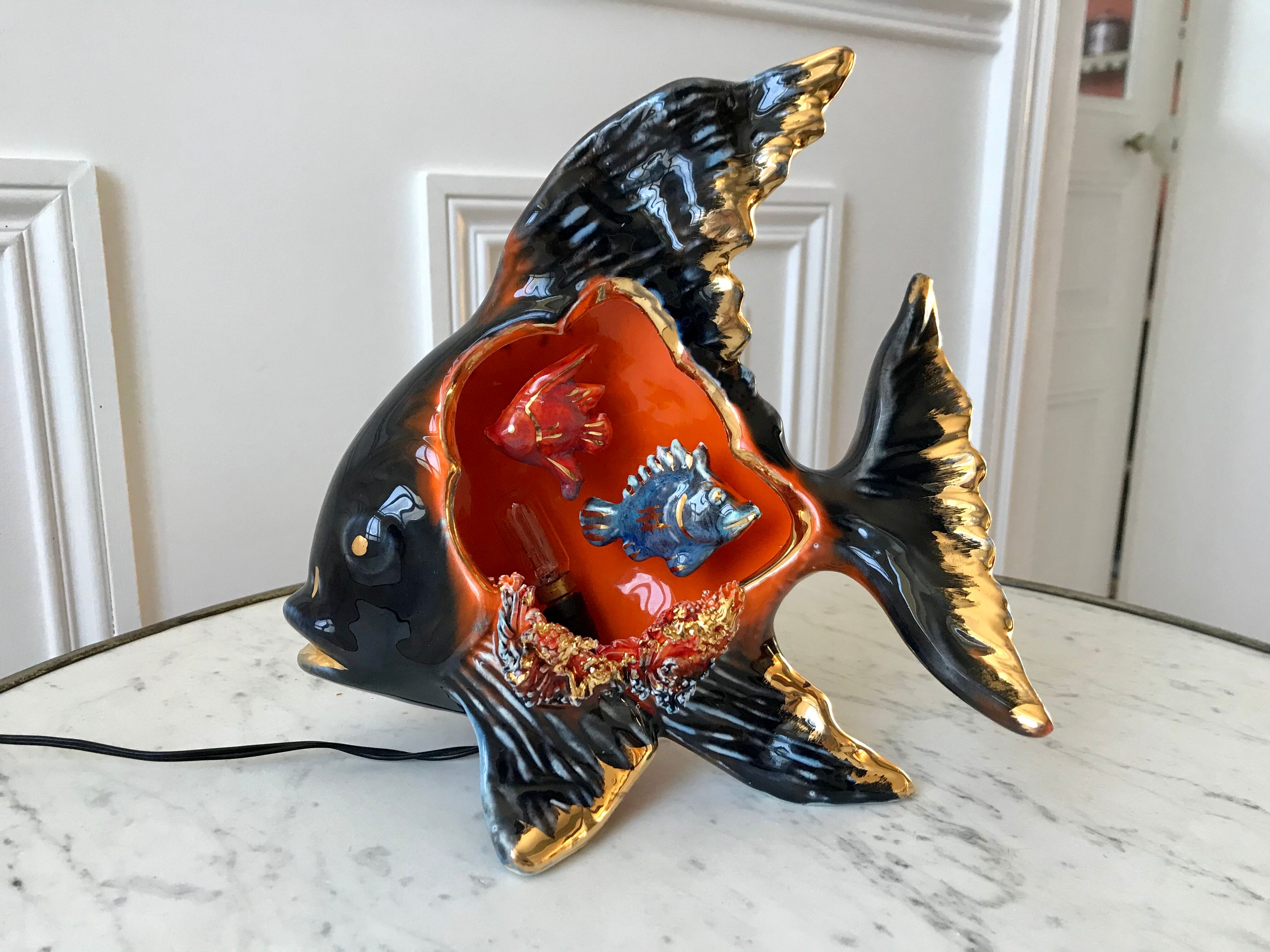 Fish lamp Vallauris vintage 70s