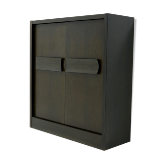 Brutalist Belgian Bar Cabinet in Dark Brown Stained Oak, 1970s