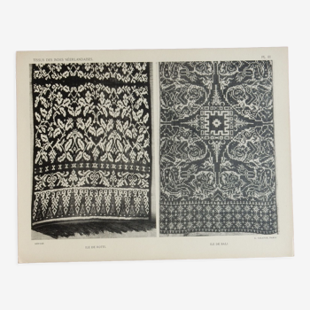 Véritable planche photographique 1930 de tissus ikät Ile de Rotti et Ile de Bali