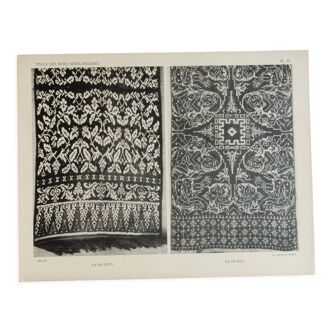 Real photographic plate 1930 of ikät fabrics Rotti Island and Bali Island