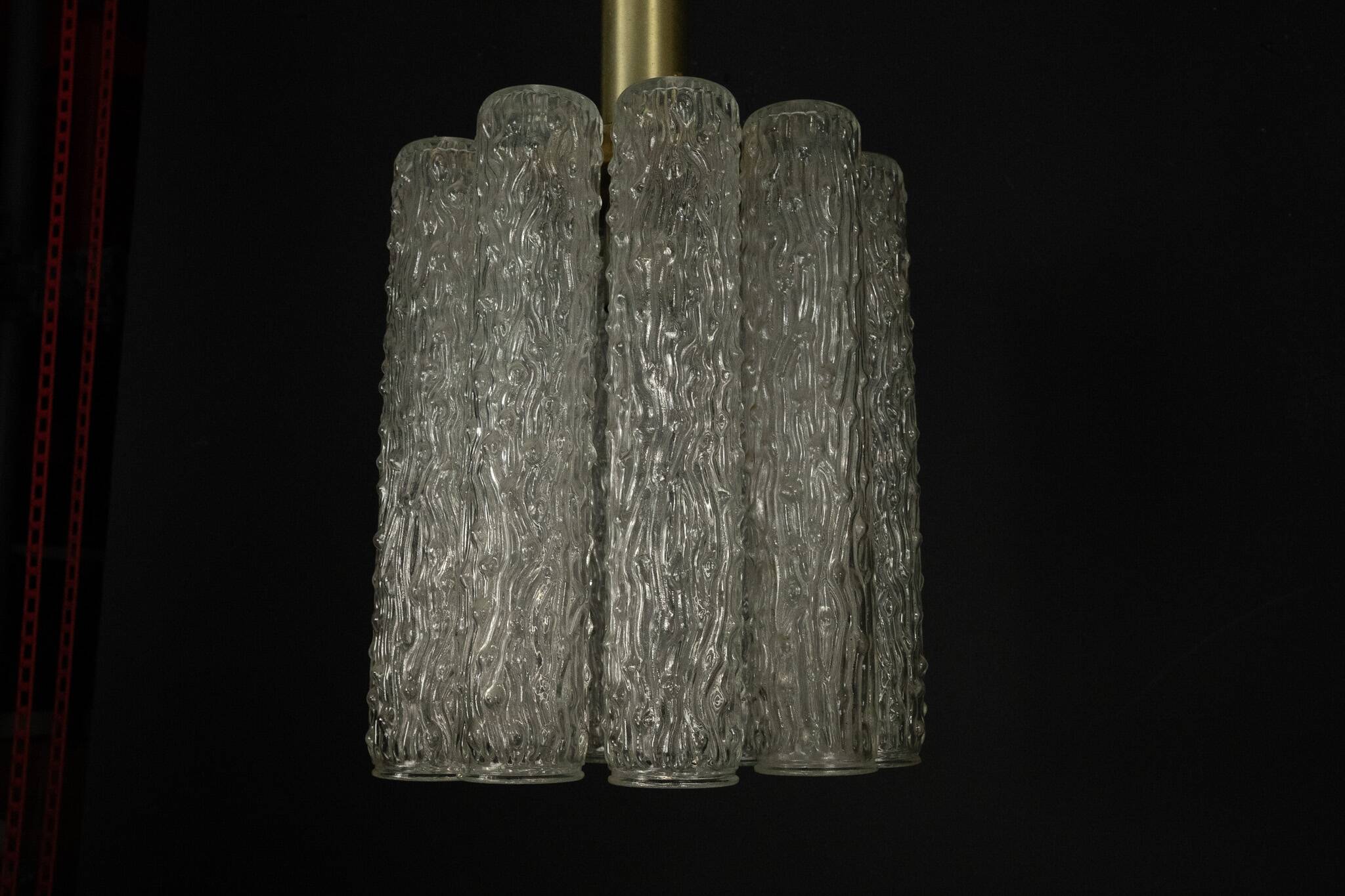 Pair of Murano glass and brass chandeliers