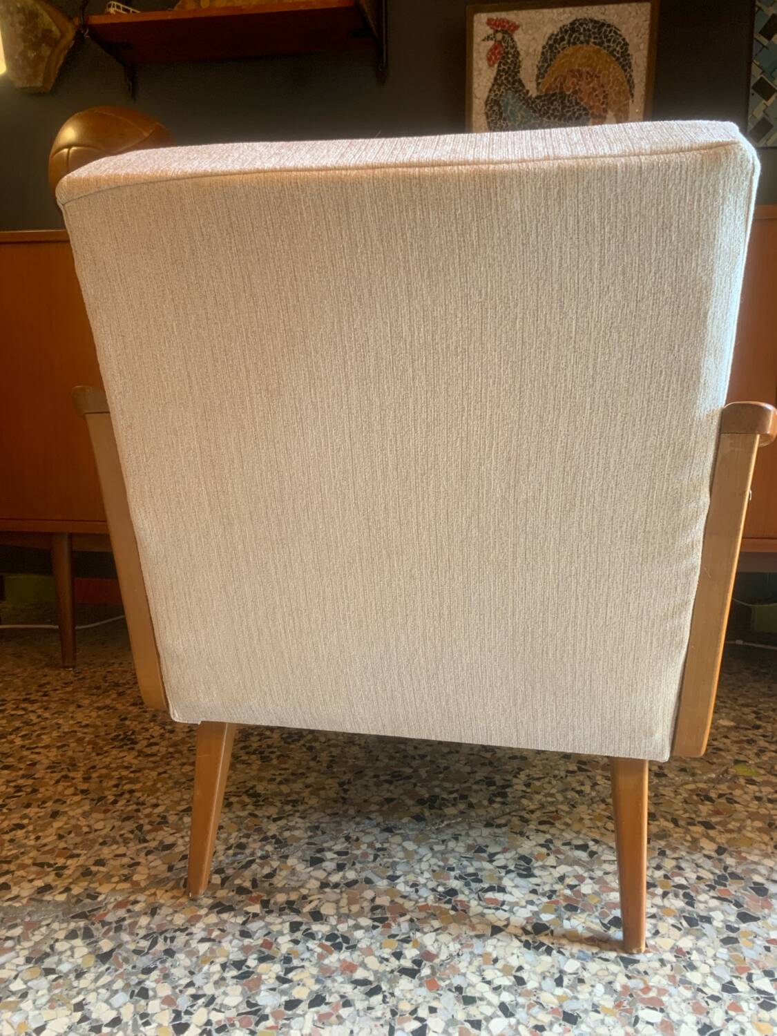 Fauteuil vintage bois et tissu