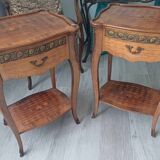 Pair of Louis XV style bedside tables with marquetry and bronze.