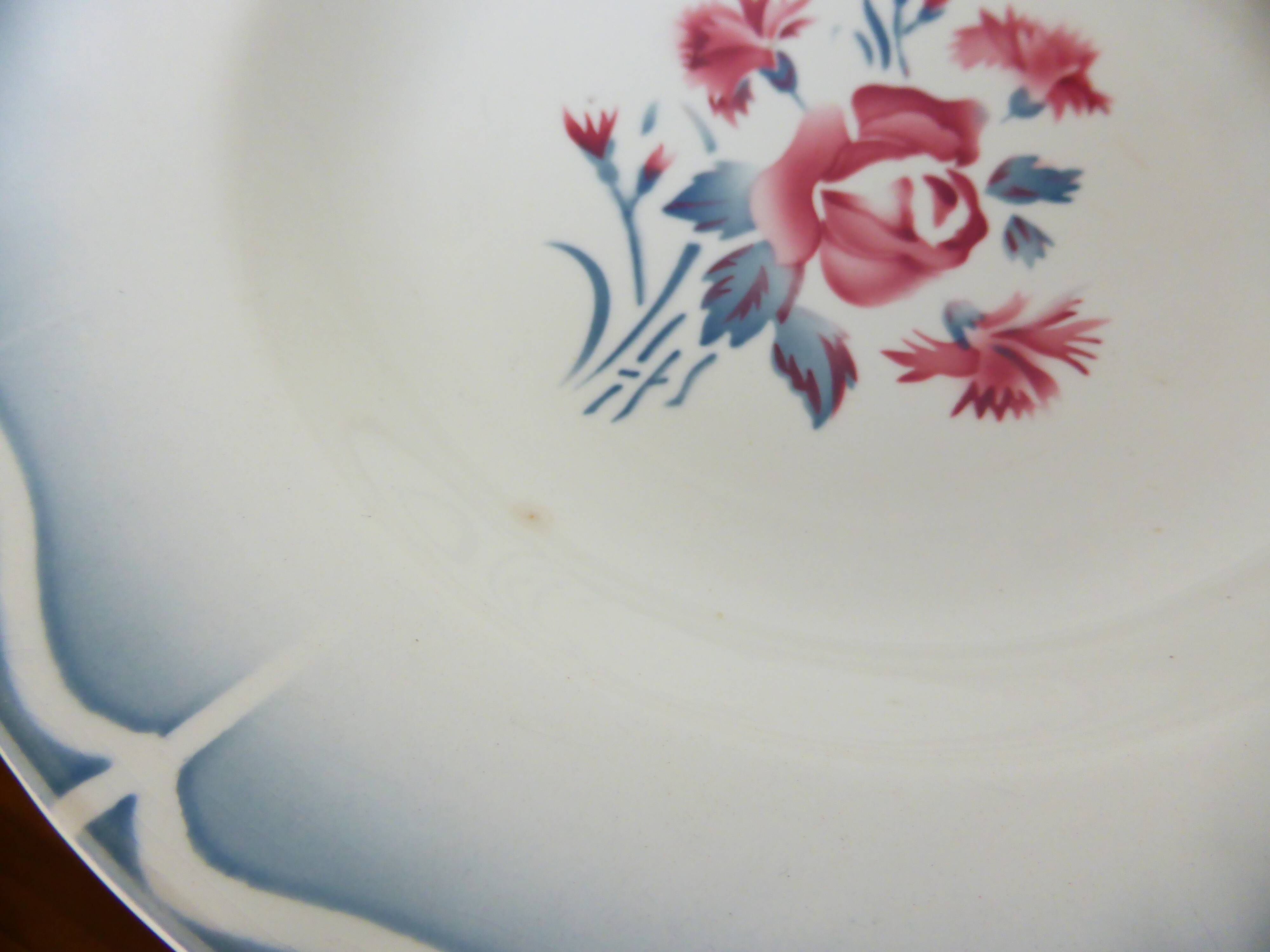 6 vintage Digoin Sarreguemines soup plates, Nina Rosa model