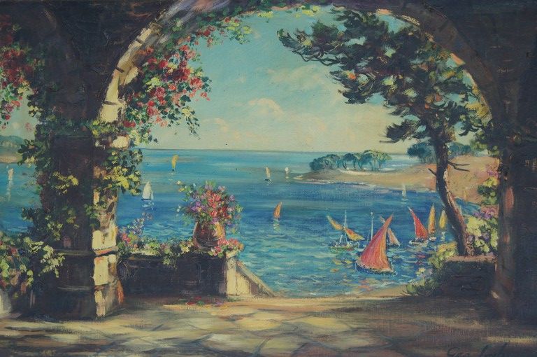 Labonne geo born 1887 view of the bay - oil on canvas signed