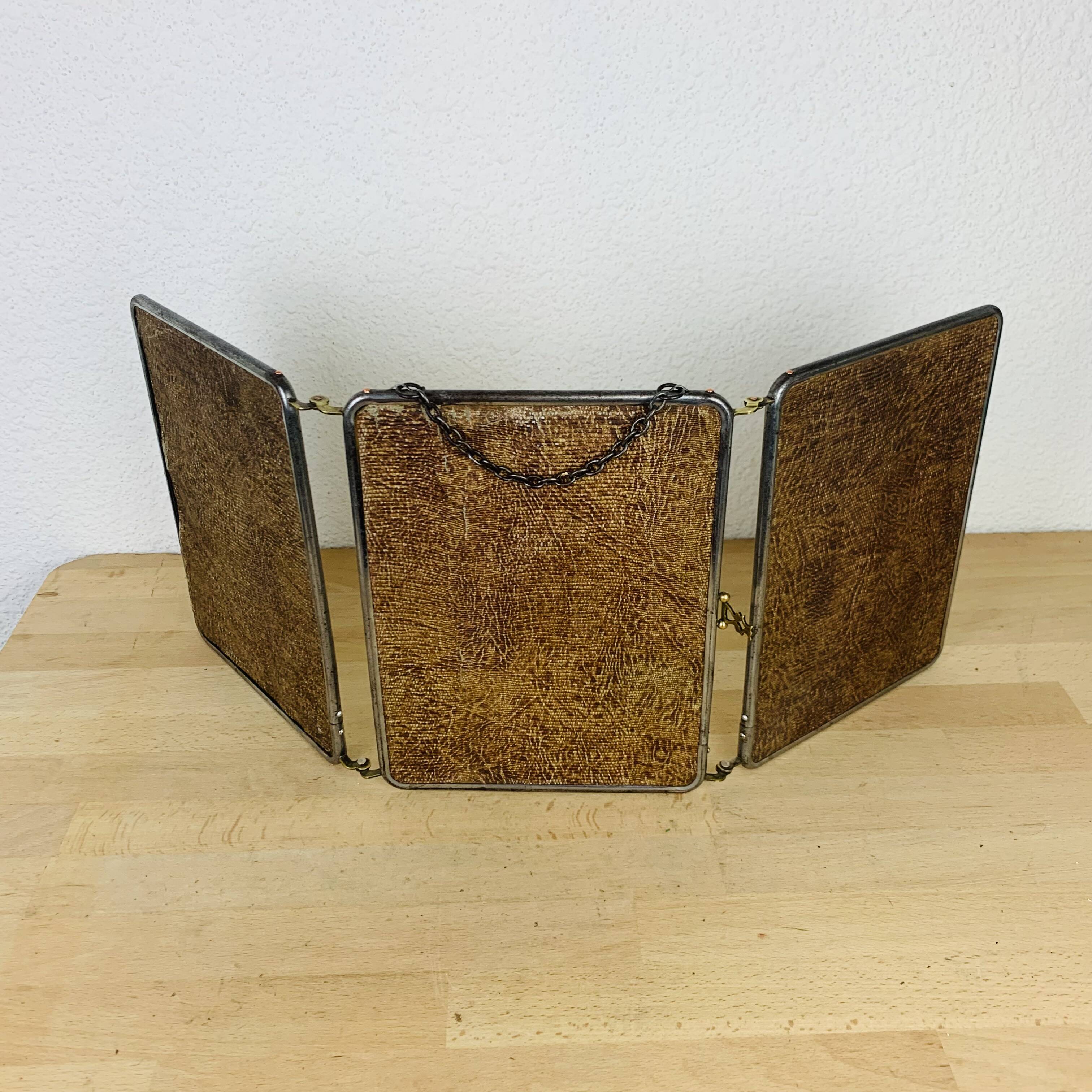 Vintage bevelled glass barber triptych mirror