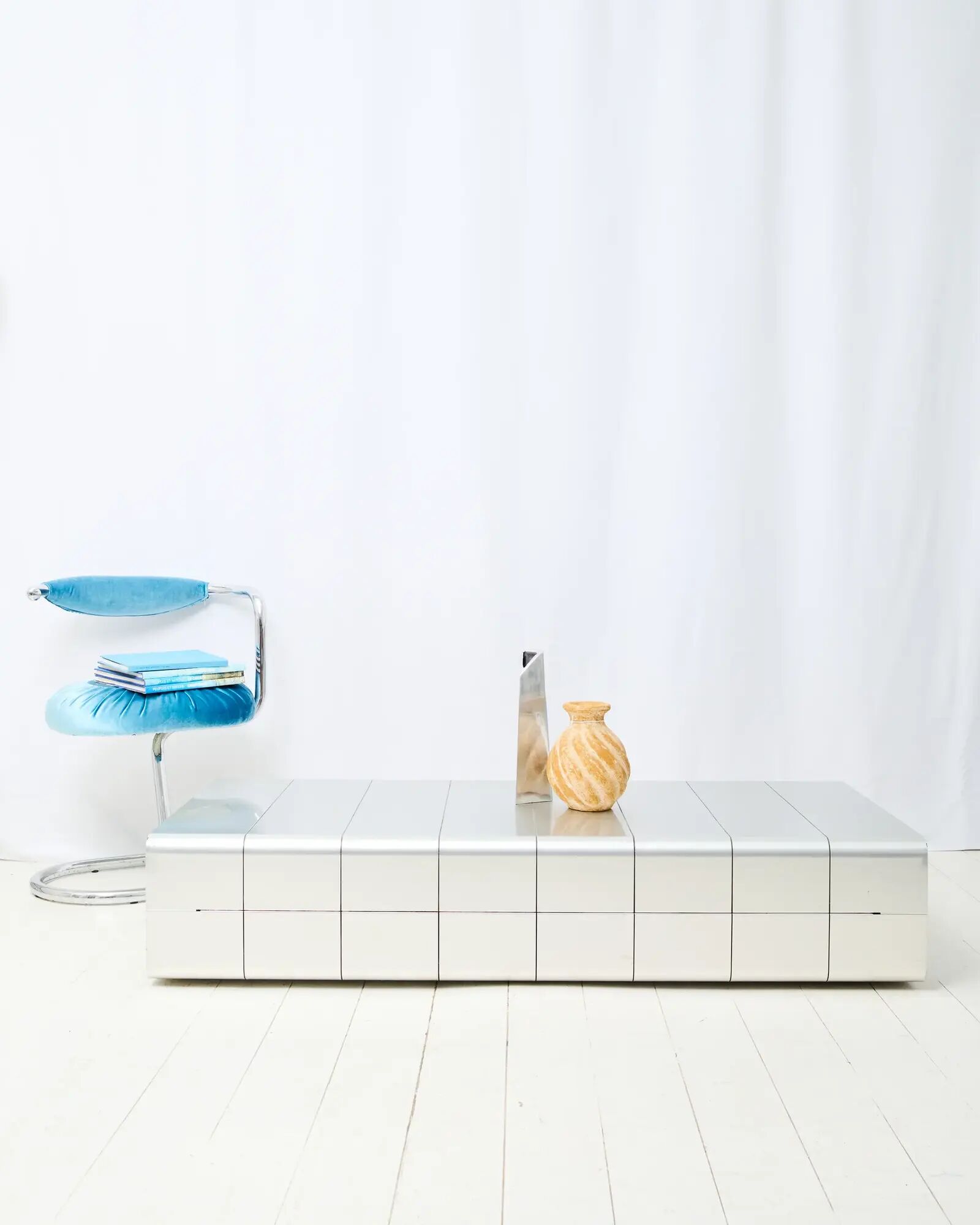 Aluminium and mirror coffee table, Roche Bobois, 1970-1980
