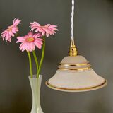 Vintage lampshade pendant lamp in white and gold granite glass