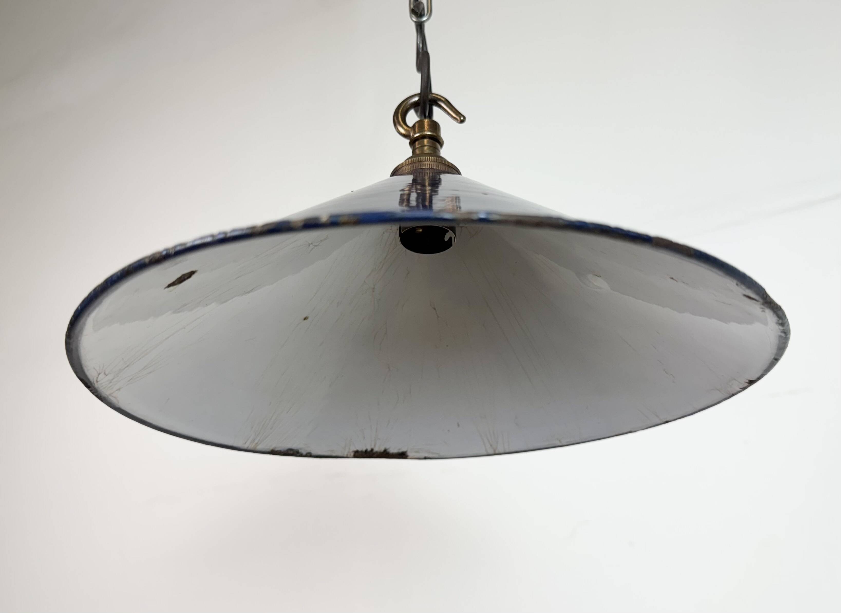 Industrial British Dark Blue Enamel Factory Pendant Lamp, 1950s