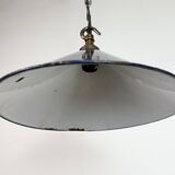 Industrial British Dark Blue Enamel Factory Pendant Lamp, 1950s