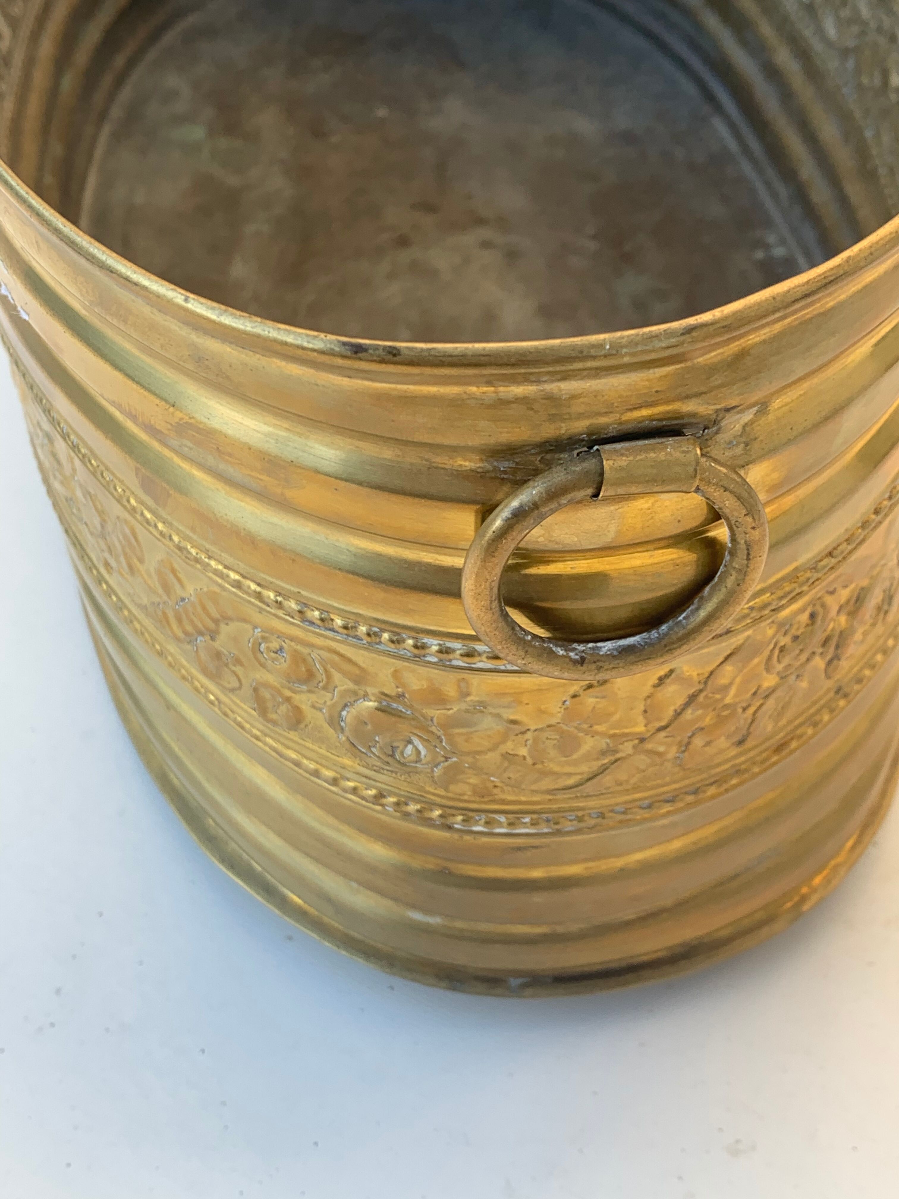 Copper centerpiece, art deco planter floral pattern
