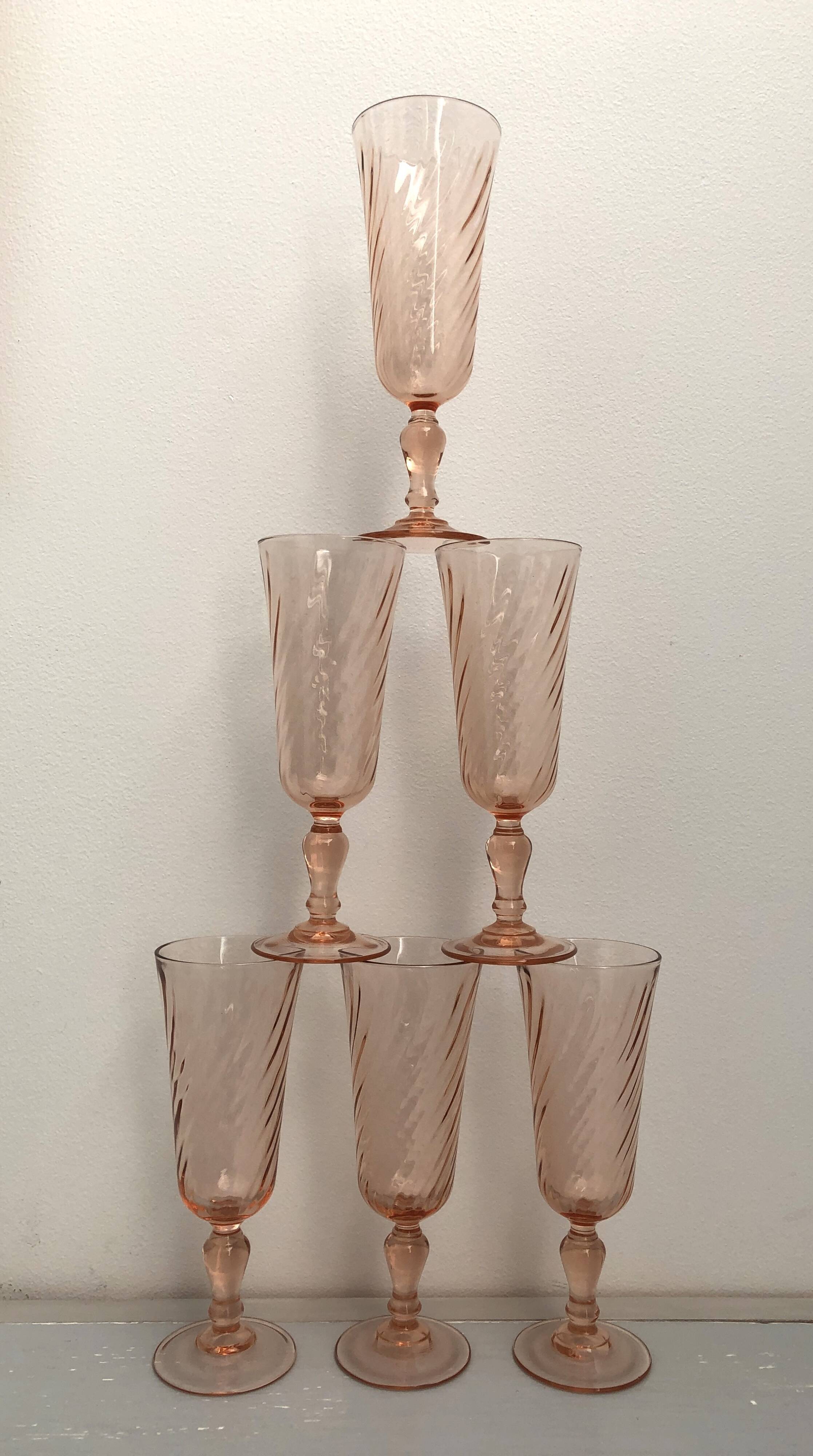Vintage Rosaline Champagne Flutes