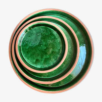 Set of 3 green glazed terracotta plates
