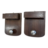 Pair of coat racks in solid wood and brushed steel 1950s