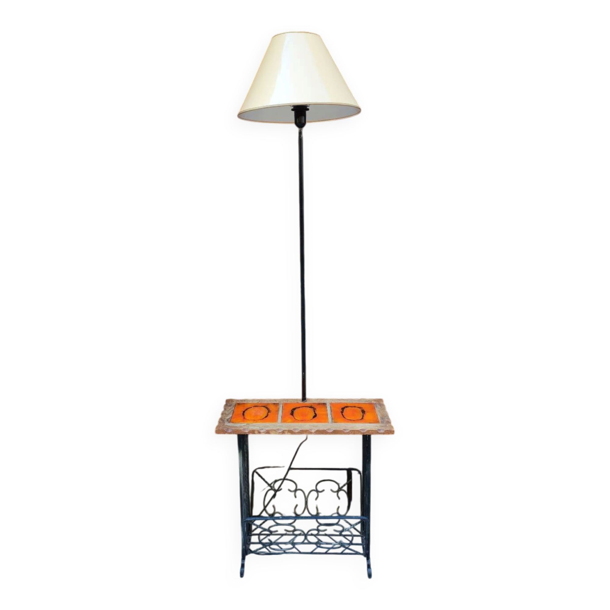Floor lamp - table - magazine rack in wrought iron
