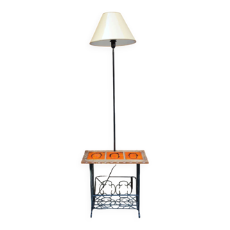 Floor lamp - table - magazine rack in wrought iron
