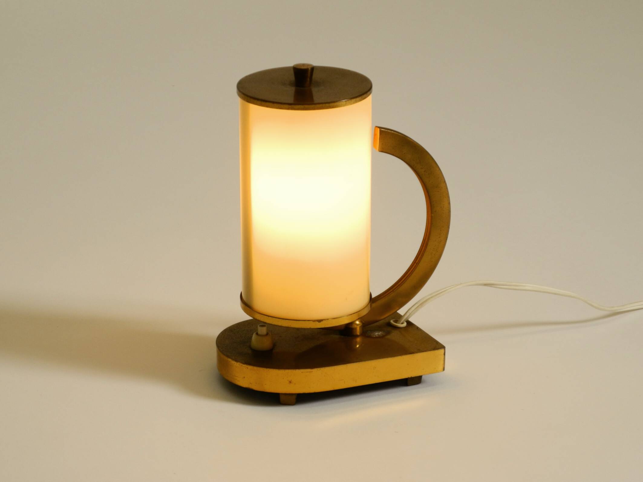 Rare and beautiful 1940s brass table lamp with opal glass shade