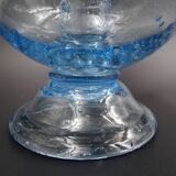 Candlestick or photophore in sky blue bulled glass, signed Biot