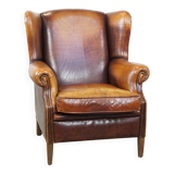 Vintage Sheepskin Leather Wingback Chair