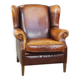 Vintage Sheepskin Leather Wingback Chair