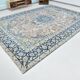 Tapis Persan Vintage Tissé Main, Motif Floral, Laine Beige & Bleu,301x414Cm