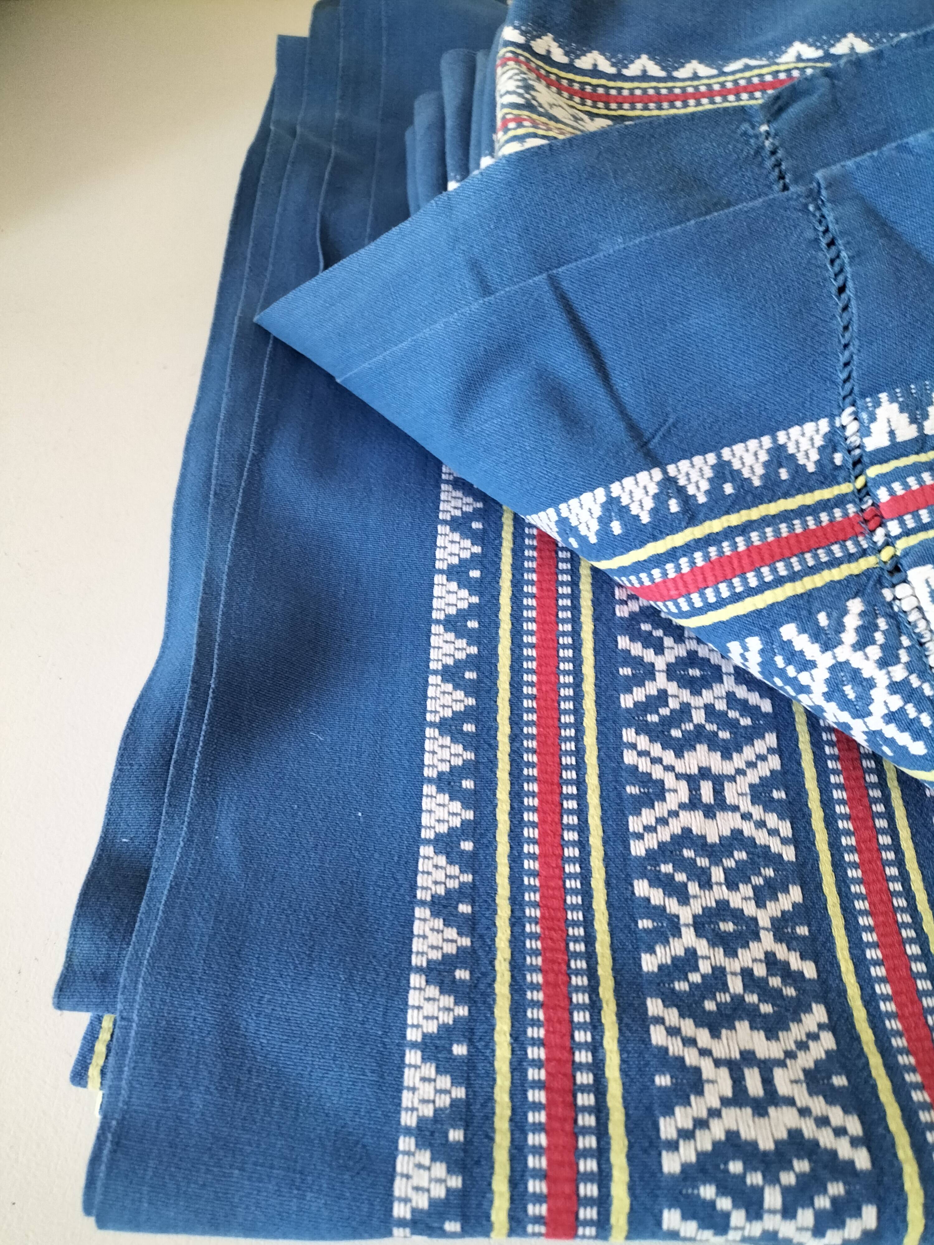 grande nappe et 11 serviettes vintage basque bleu indigo,