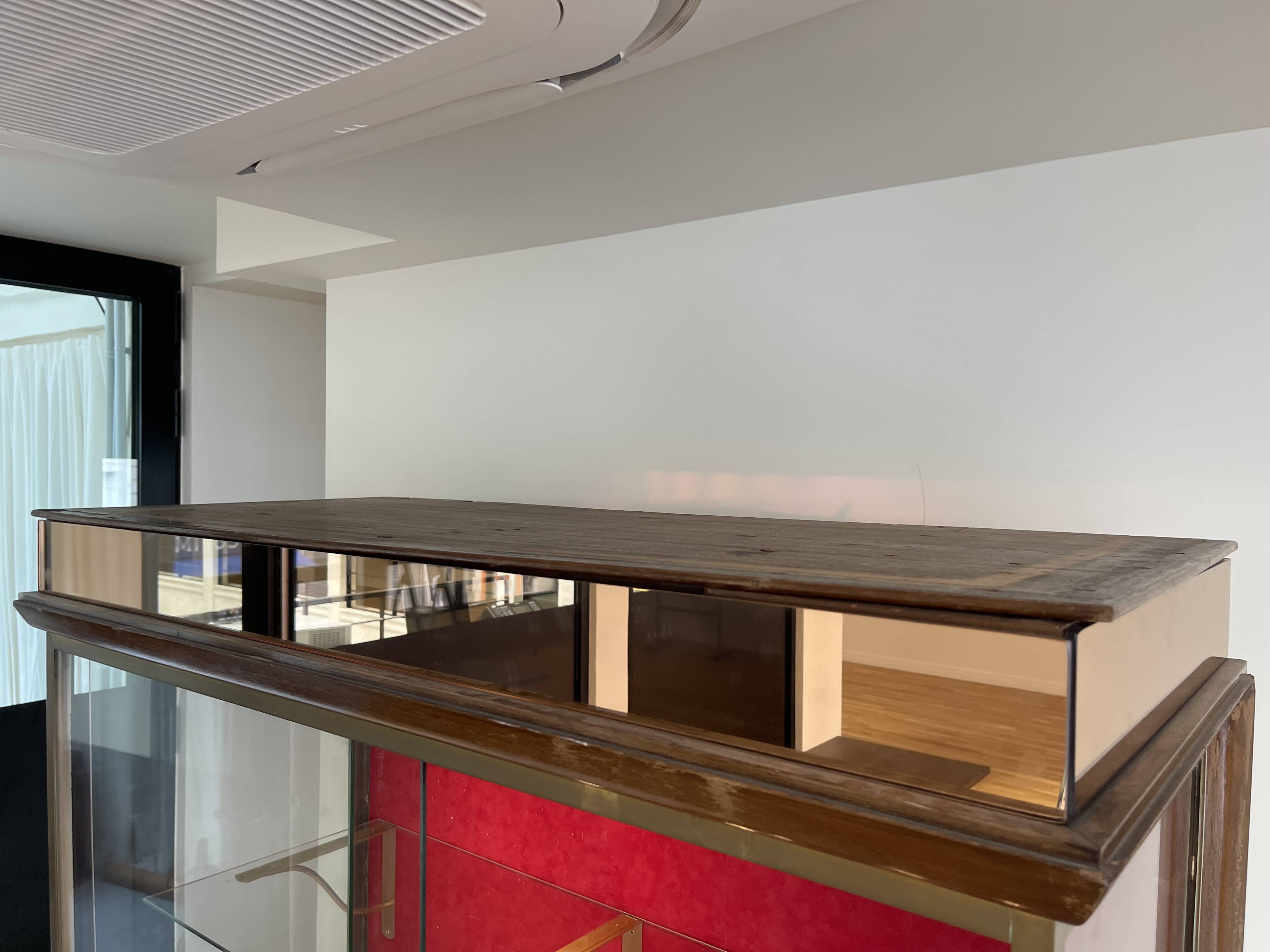 Brass display case from the Lutetia hotel with integrated lighting.