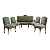 Set of antique living room furniture with a 3-seater sofa and 4 Louis XV armchairs.