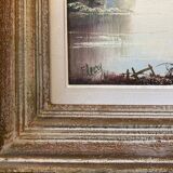 Painting "Landscape with wooded pond" HST signed Fleury + frame