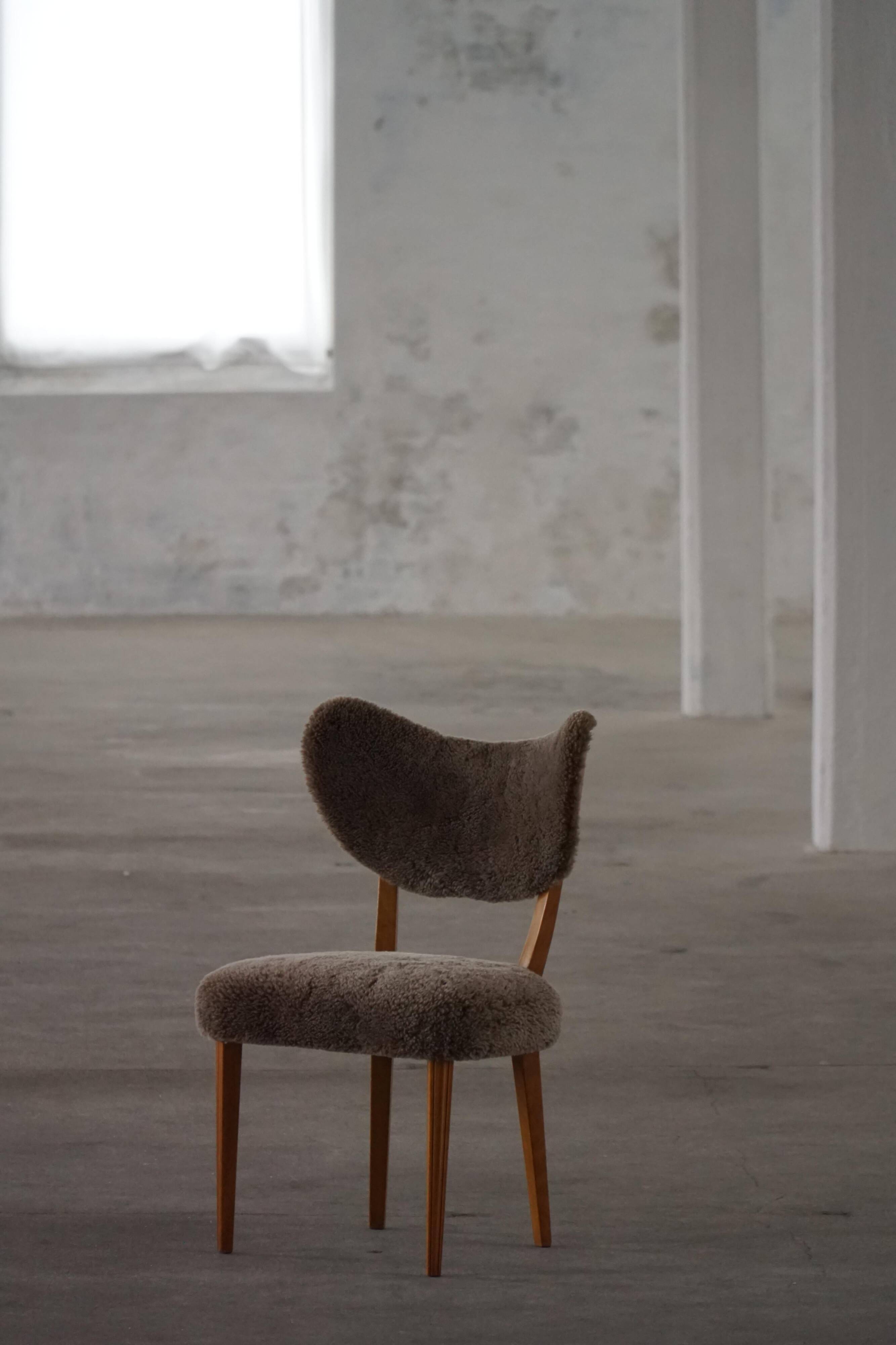 Danish chair from the mid-20th century, dining/office chair in lamb's wool, Eva Koppel, 1950s.