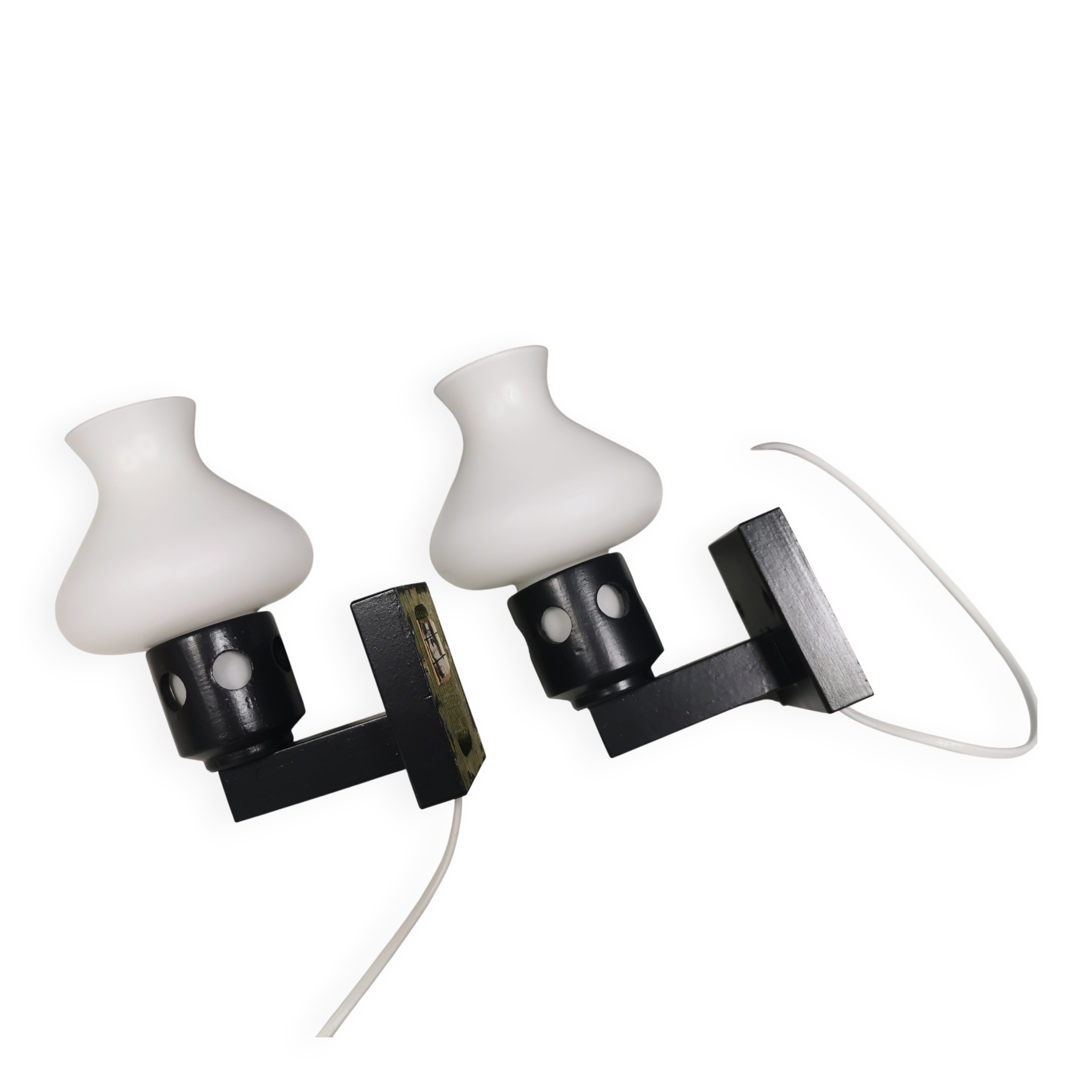 Vitrika Lamps Danish 1970-80s Double Layer Glass Shades Painted Wood Mounts