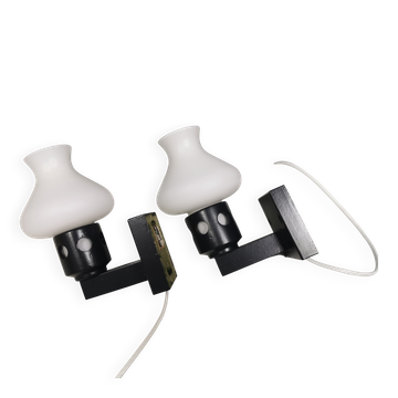 Vitrika Lamps Danish 1970-80s Double Layer Glass Shades Painted Wood Mounts