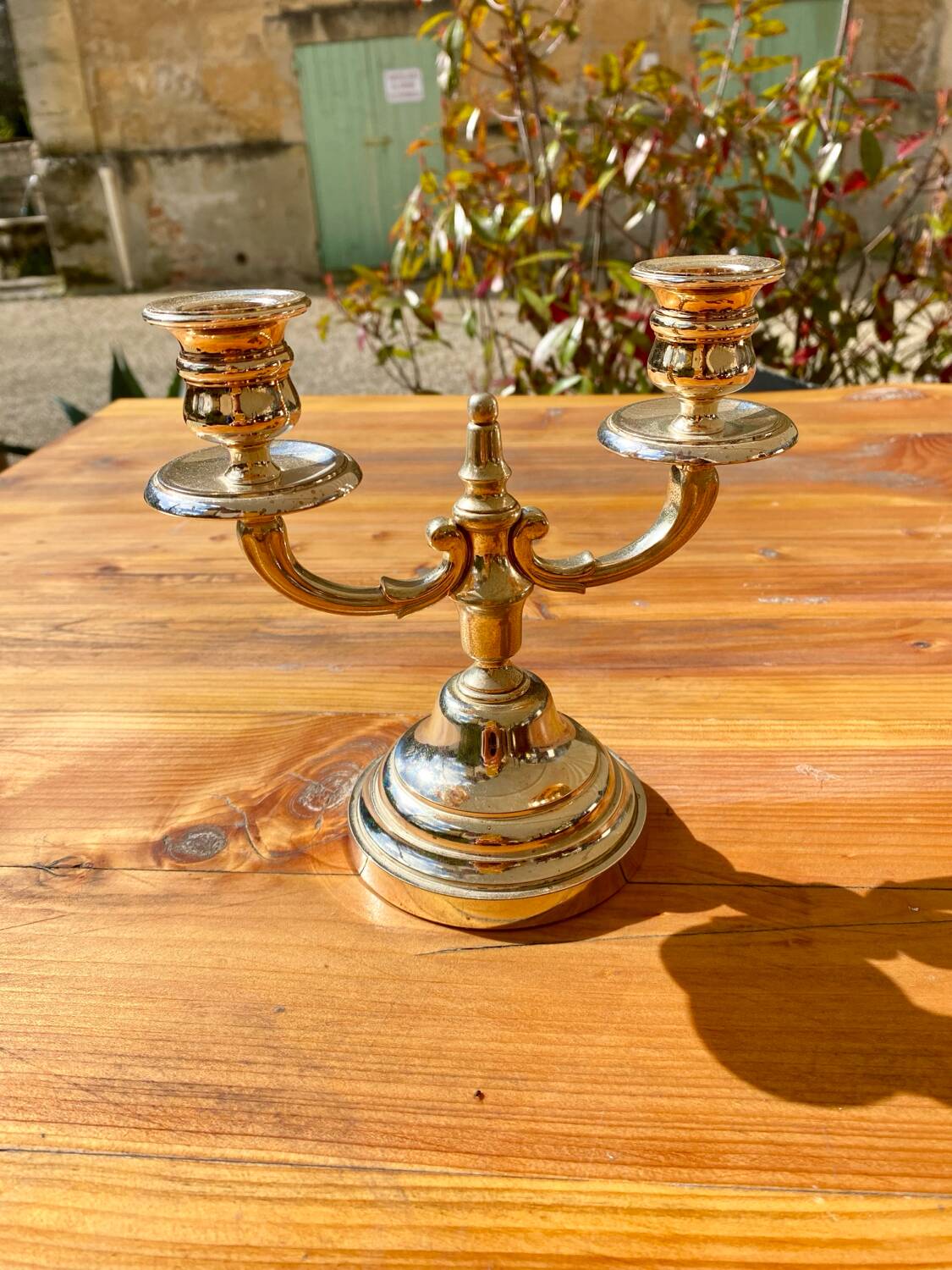 Double silver metal candlestick