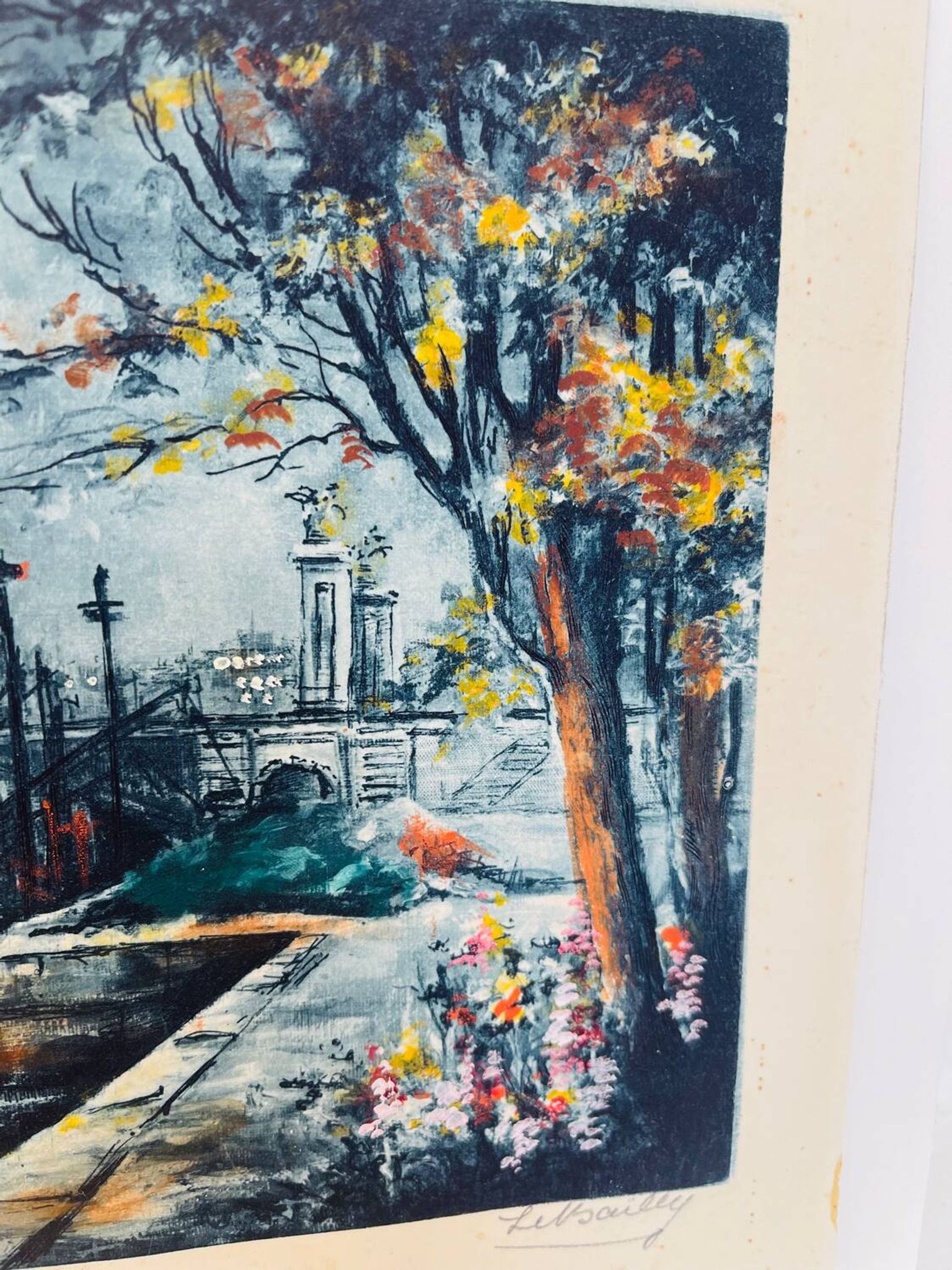 Eau-forte ancienne couleurs – Vue de Paris et Tour Eiffel