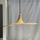 Small suspension, rattan luminaire in hat shape D:60cm