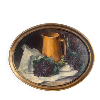 Painting Still Life Oil on Panel J.bouvier-lapierre.