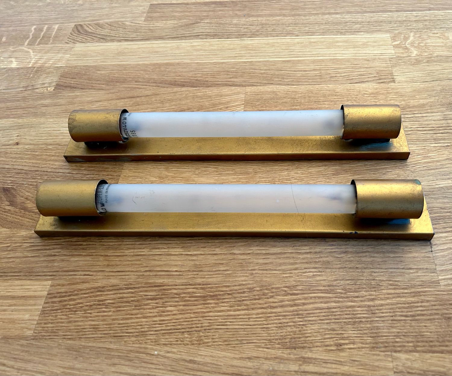 Pair of vintage modernist wall lamp, copper, France 1930