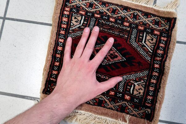Tapis Boukhara vintage ouzbek fait main, 30 cm x 30 cm, années 1960